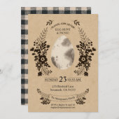 Rustic Easter Black Gingham Egg Hunt Invitation Kaart (Voorkant / Achterkant)