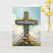 Rustic Easter Blessings Scene Card Kaart (Gele Bloem)