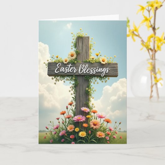 Rustic Easter Blessings Scene Card Kaart (Gele Bloem)