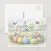 Rustic Easter Church Watercolor Postcard Feestdagenkaart (Voorkant / Achterkant)