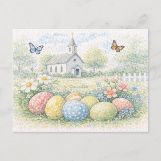 Rustic Easter Church Watercolor Postcard Feestdagenkaart