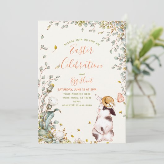 Rustic Easter Egg Hunt & Celebration Invitation Kaart (Staand voorkant)