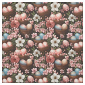 Rustic Easter Eggs & Wicker Basket Floral Fabric Stof (Swatch)