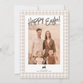 Rustic Easter Family Photo Beige Gingham And Bunny Kaart (Voorkant)