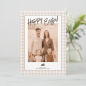 Rustic Easter Family Photo Beige Gingham And Bunny Kaart (Staand voorkant)
