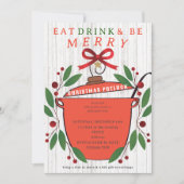 Rustic Eat Drink and Be Merry Christmas Potluck Kaart (Voorkant)