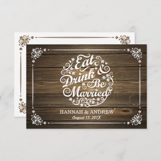 Rustic Eat Drink en trouwen bruiloft R.S.V.P. RSVP Kaartje (Voorkant / Achterkant)