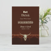 Rustic Eat Drink gehuwde bruiloft Bull Skull Aankondiging (Staand voorkant)