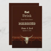 Rustic Eat Drink gehuwde bruiloft Bull Skull Aankondiging (Voorkant / Achterkant)