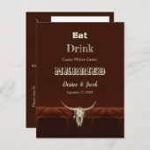Rustic Eat Drink gehuwde bruiloft Bull Skull Aankondigingskaart (Voorkant / Achterkant)