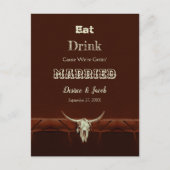 Rustic Eat Drink gehuwde bruiloft Bull Skull Aankondigingskaart (Voorkant)