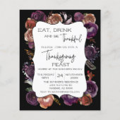 Rustic Eat Drink Thankful Thanksgiving Floral Roos Flyer (Voorkant)