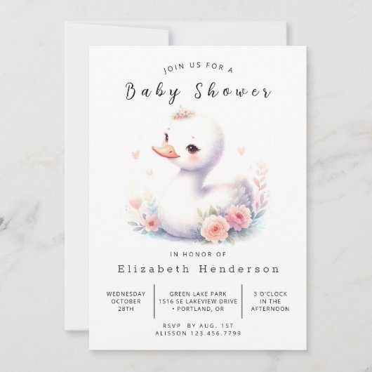 Rustic Editable Swan Baby shower Kaart (Voorkant)