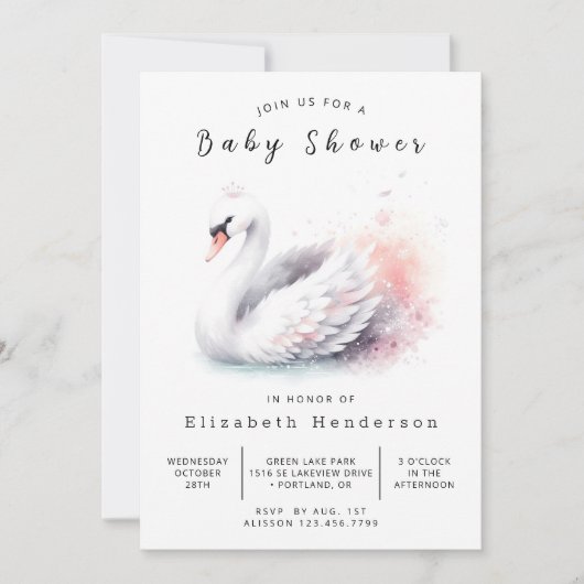 Rustic Editable Swan Baby shower Kaart (Voorkant)