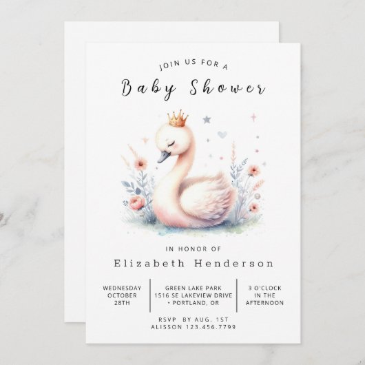 Rustic Editable Swan Baby shower Kaart (Voorkant / Achterkant)