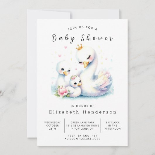Rustic Editable Swan Baby shower Kaart (Voorkant)