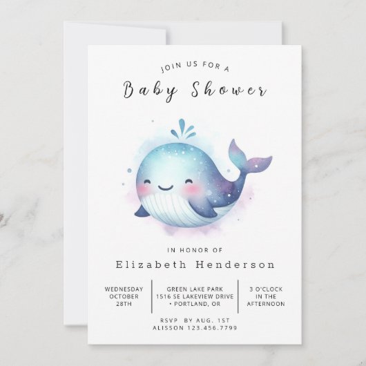Rustic Editable Whale Baby shower Kaart (Voorkant)
