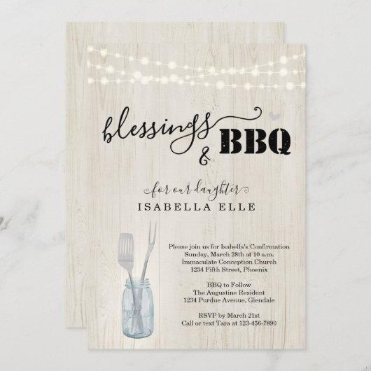 Rustic Eerste Communie / Bevestiging BBQ-feest In Kaart (Voorkant / Achterkant)