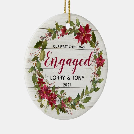 Rustic Eerste Kerstkerst Geëvenieerd Ornament (Rechts)