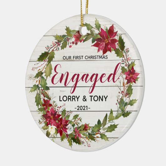 Rustic Eerste Kerstkerst Geëvenieerd Ornament (Links)