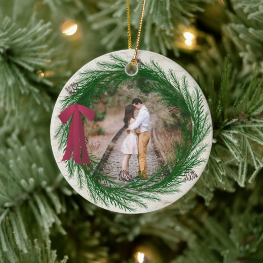 Rustic Eerste Kerstmis 2 met een kerstfoto Keramisch Ornament (Boom)