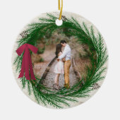 Rustic Eerste Kerstmis 2 met een kerstfoto Keramisch Ornament (Voorkant)