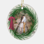 Rustic Eerste Kerstmis 2 met een kerstfoto Keramisch Ornament (Links)