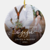 Rustic Eerste Kerstmis 2 met een kerstfoto Keramisch Ornament (Achterkant)