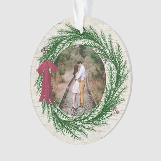 Rustic Eerste Kerstmis 2 met een kerstfoto Ornament (voorkant)