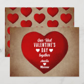 Rustic eerste Valentijnsdag samen rode hart Feestdagenkaart (Voorkant / Achterkant)