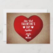 Rustic eerste Valentijnsdag samen rood hart Feestdagenkaart (Voorkant)