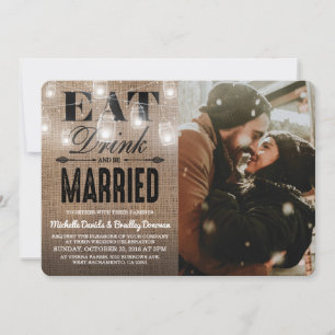 Rustic Eet, Drink en Trouw Foto Huwelijk Kaart