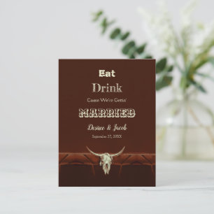 Rustic Eet Drink Getrouwd Trouw Bull Skull Aankondigingskaart