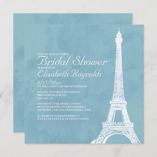 Rustic Eiffel Tower Bridal Shower-uitnodigingen Kaart (Voorkant / Achterkant)