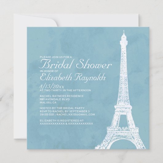 Rustic Eiffel Tower Bridal Shower-uitnodigingen Kaart (Voorkant)