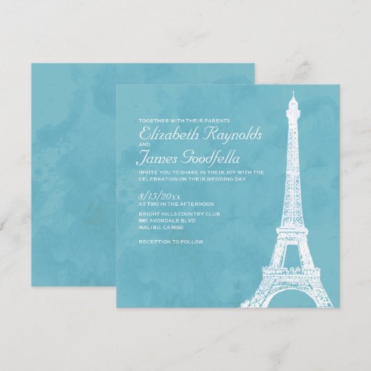 Rustic Eiffel Tower Wedding Invitations Kaart (Voorkant / Achterkant)