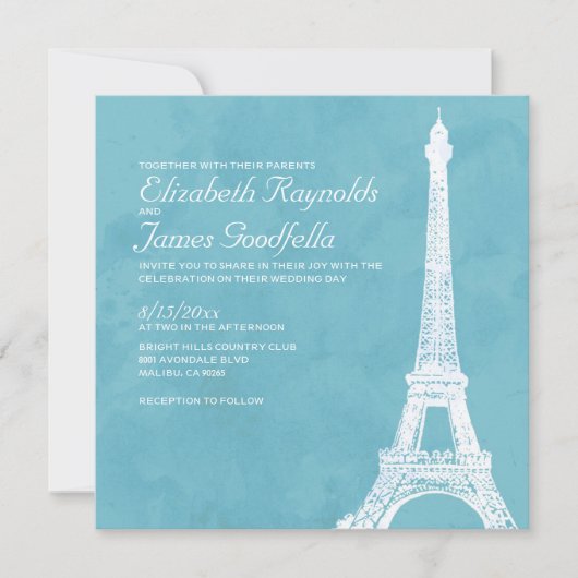 Rustic Eiffel Tower Wedding Invitations Kaart (Voorkant)