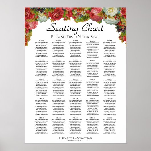 Rustic Elegance 25 Table Wedding Seating Chart Poster (Voorkant)