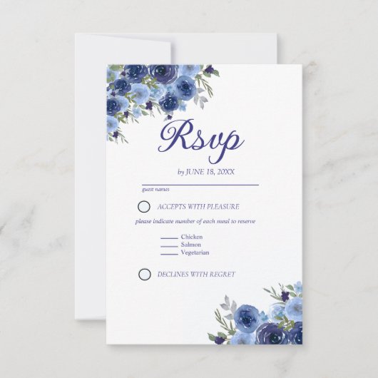 Rustic Elegance – Boho Navy Flower Design RSVP (Voorkant)