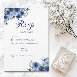 Rustic Elegance – Boho Navy Flower Design RSVP Kaartje