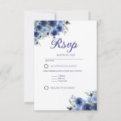 Rustic Elegance – Boho Navy Flower Design RSVP Kaartje (Voorkant)