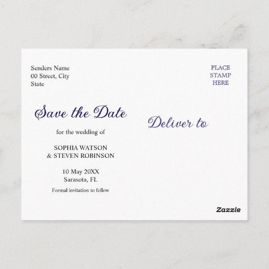 Rustic Elegance – Boho Navy Flower Wedding Briefkaart (Achterkant)