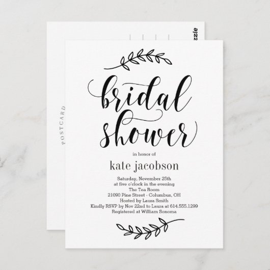 Rustic Elegance Bridal Shower Invitation Briefkaart (Voorkant / Achterkant)