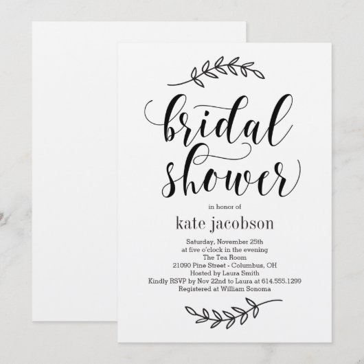 Rustic Elegance Bridal Shower Uitnodiging (Voorkant / Achterkant)