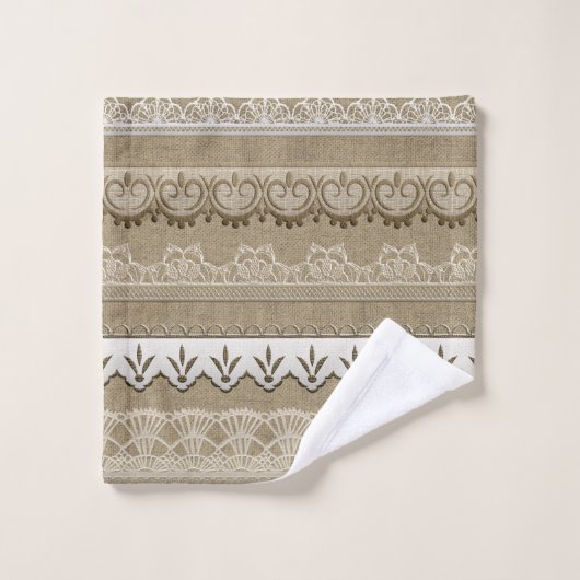 Rustic Elegance Burlap en Lace Bad Handdoek (Wasdoekje)