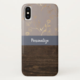 Rustic Elegance Dark Wood and Gold Floral Name Case-Mate iPhone Case