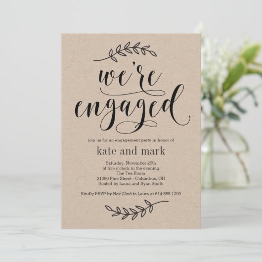 Rustic Elegance Engagement Party Invitation Kraft Kaart (Staand voorkant)