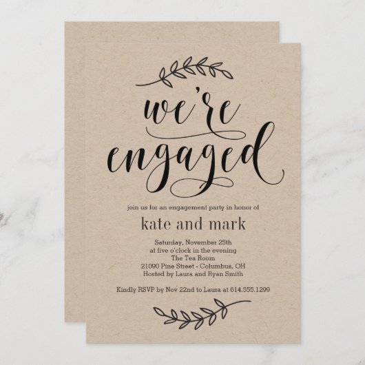 Rustic Elegance Engagement Party Invitation Kraft Kaart (Voorkant / Achterkant)