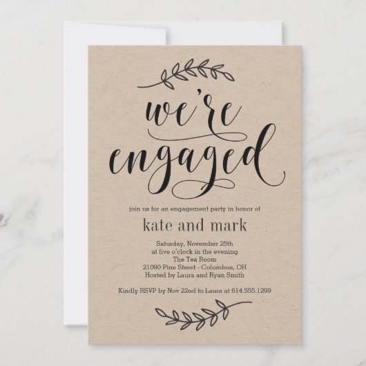 Rustic Elegance Engagement Party Invitation Kraft Kaart (Voorkant)