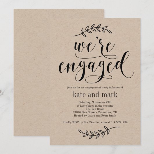 Rustic Elegance Engagement Party Invitation Kraft Kaart (Voorkant / Achterkant)